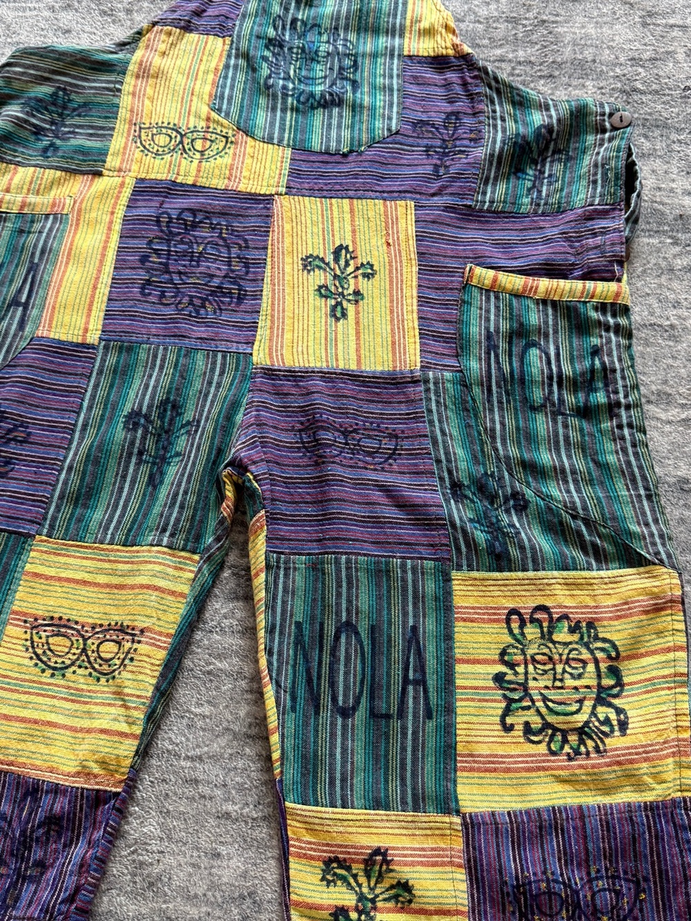 Rising International Multi-Stripe Cotton Overalls in Green, Purple & Yellow - Picture 6 of 8